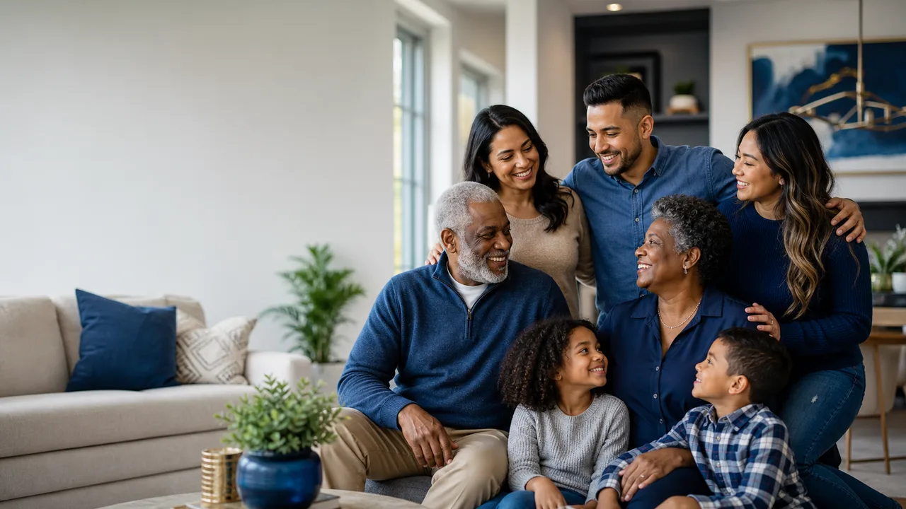 A multigenerational family spending time together at home